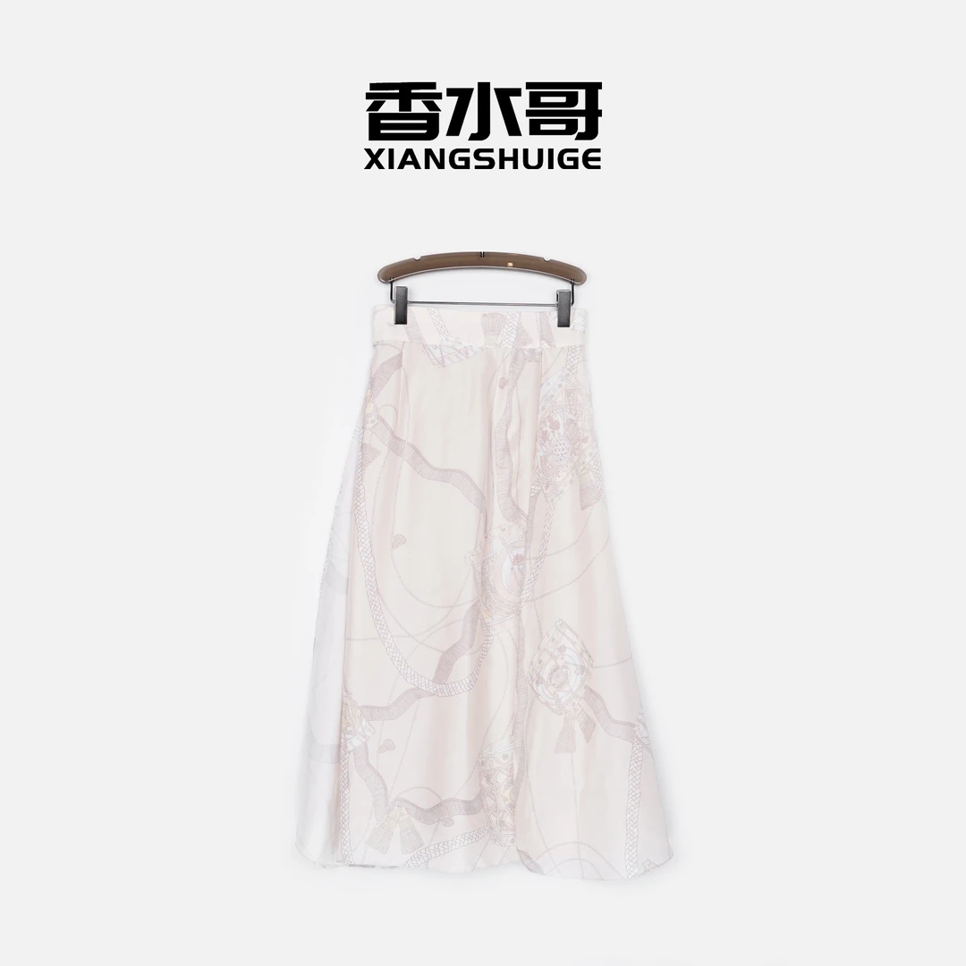 气质优雅桑蚕丝印花半身裙2025新品夏季女轻奢时尚A字大摆裙