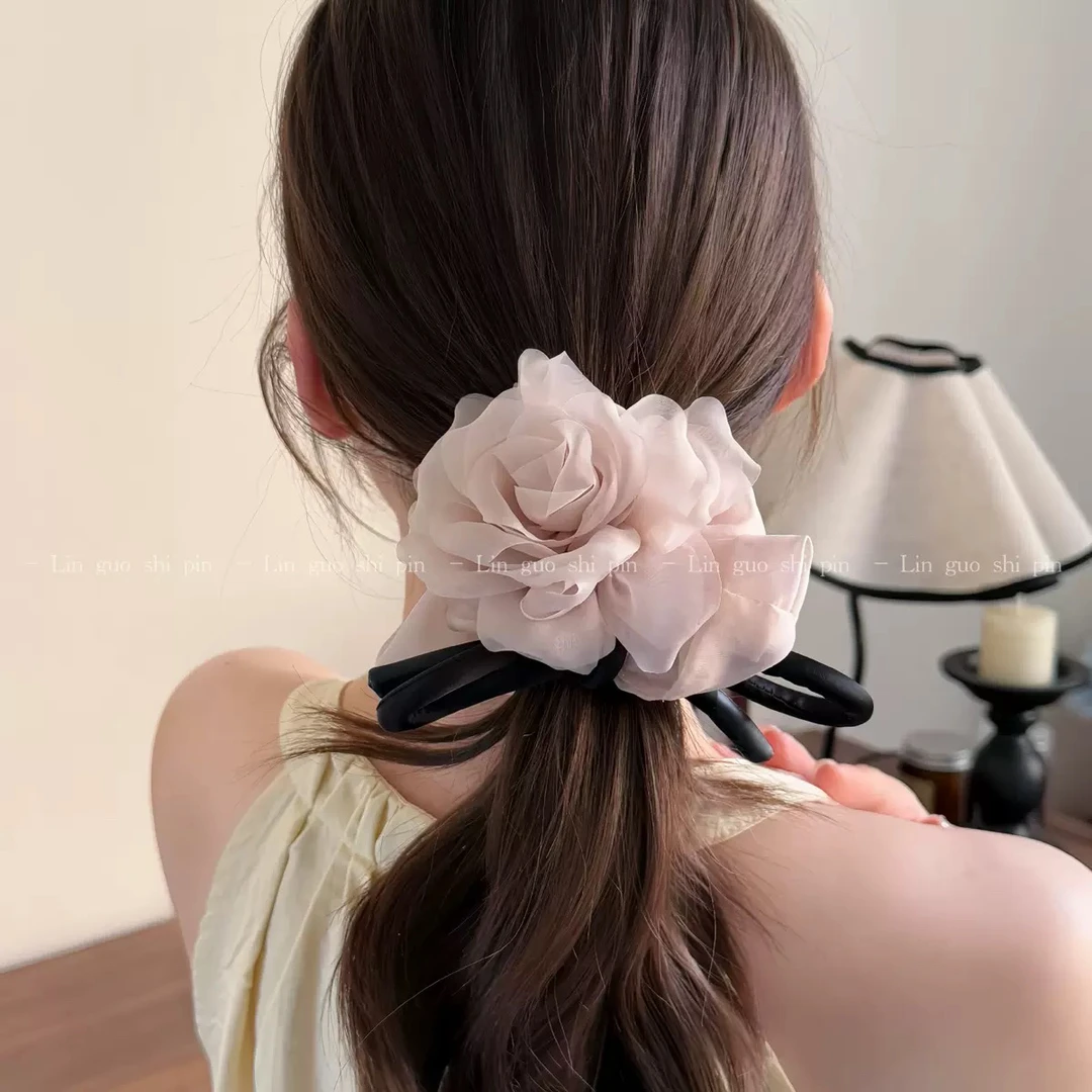 纱感玫瑰花蝴蝶结大肠圈时尚皮筋扎头发绳头饰气质头绳发饰新款