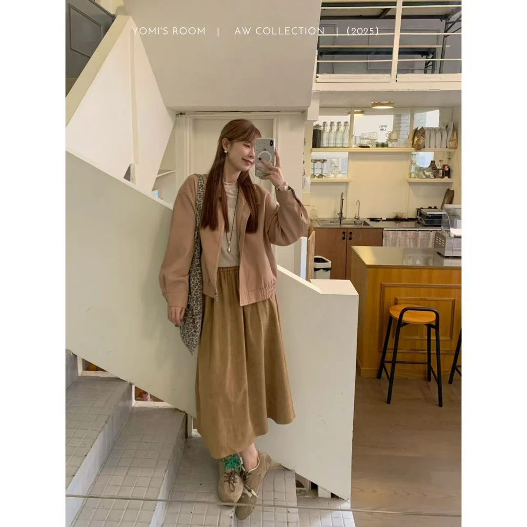 YOMI小个子【南法慢调】绒面修身半裙休闲气质显白显瘦秋季裙子