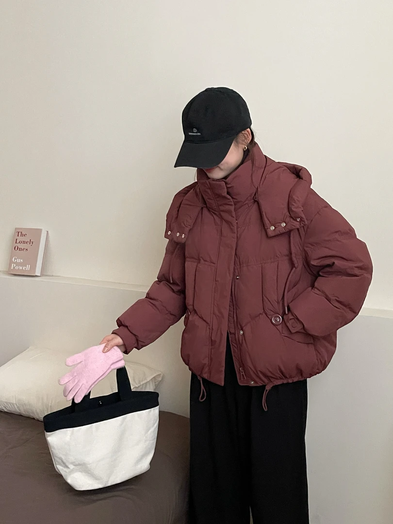 小米女装#6538新款小个子短款羽绒服时尚连帽加厚冬季外套