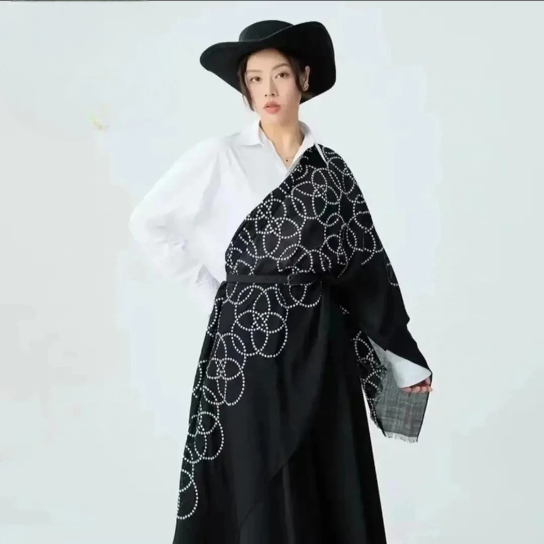 【阿玛施/AMASS】5800007蚕丝绵羊毛保暖亲肤柔软波点围巾穿搭配饰