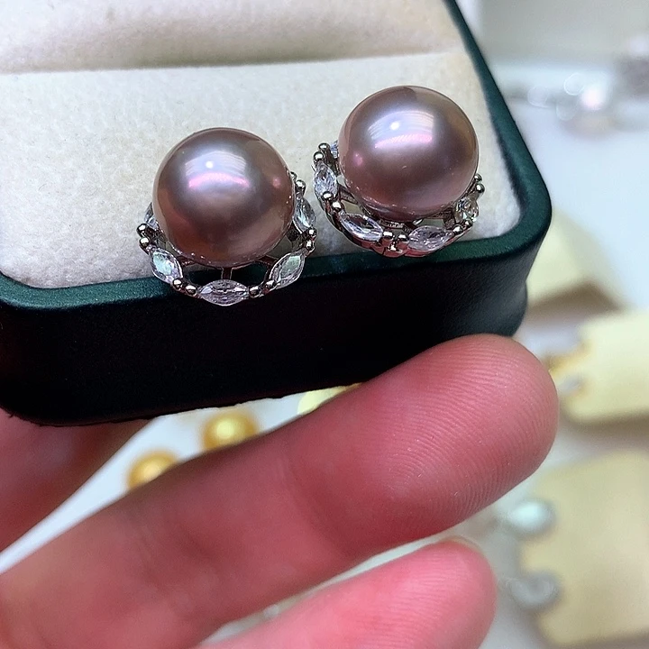 银S925镶嵌耳饰淡水珍珠