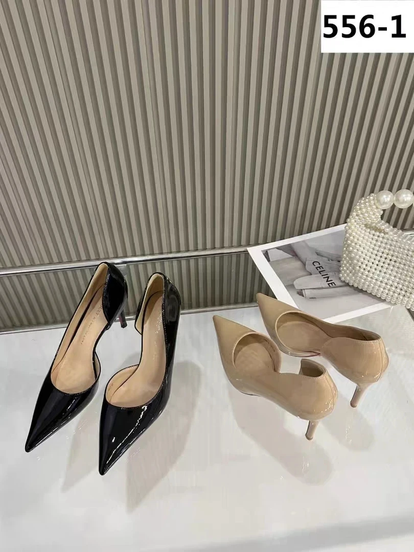 夏雪儿时尚高跟鞋女2025细跟裸色尖头侧空红底单鞋女货号556一1