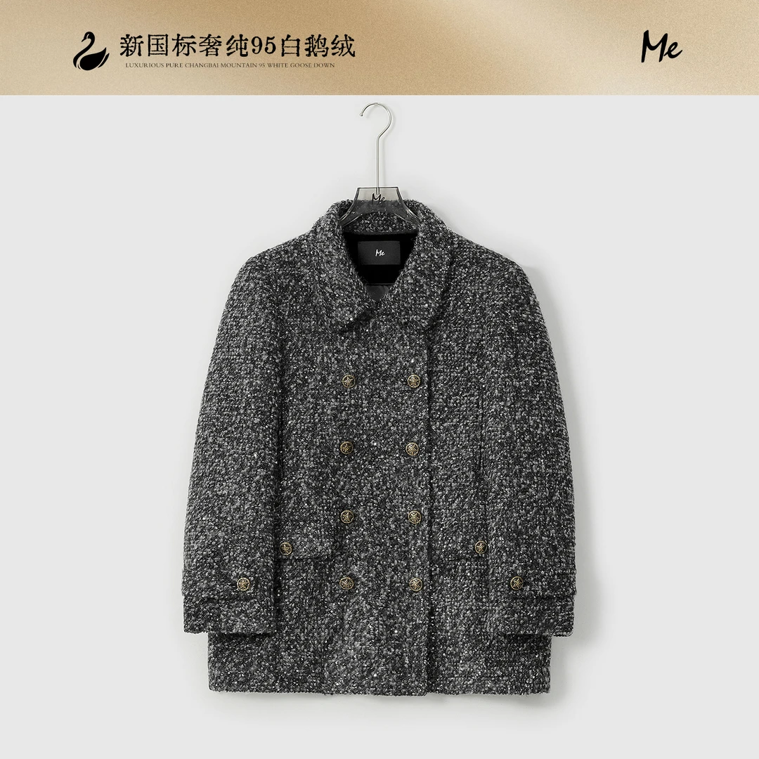 ME【羽绒小香系列金豆银河95鹅绒大衣】白鹅绒粗花呢羽绒服MESA3532