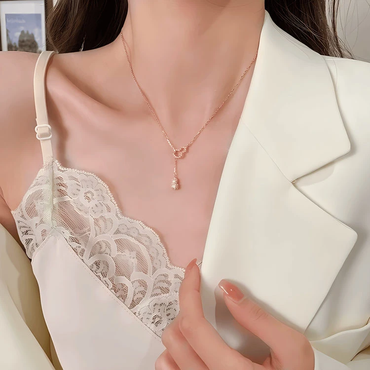 Naxr双葫芦项链轻奢小众锁骨链简约王甜心项链