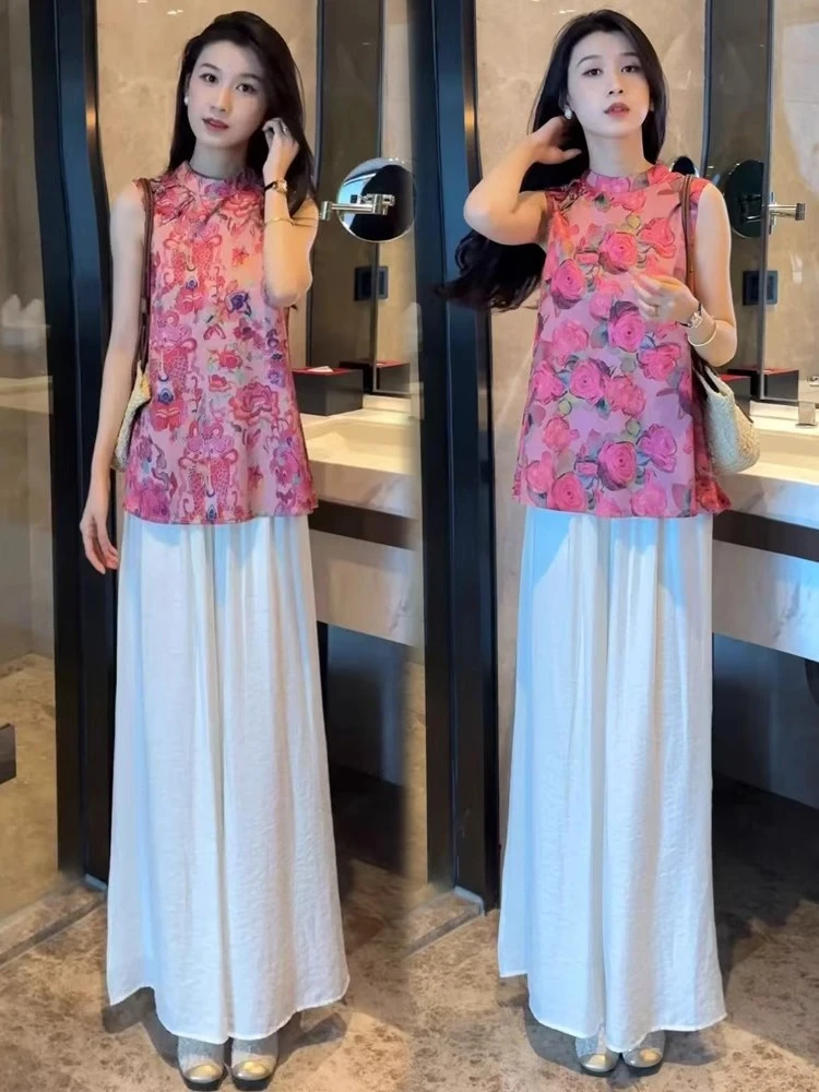 时尚套装女2025夏季新款时髦洋气新中式国风上衣阔腿裤气质两件套