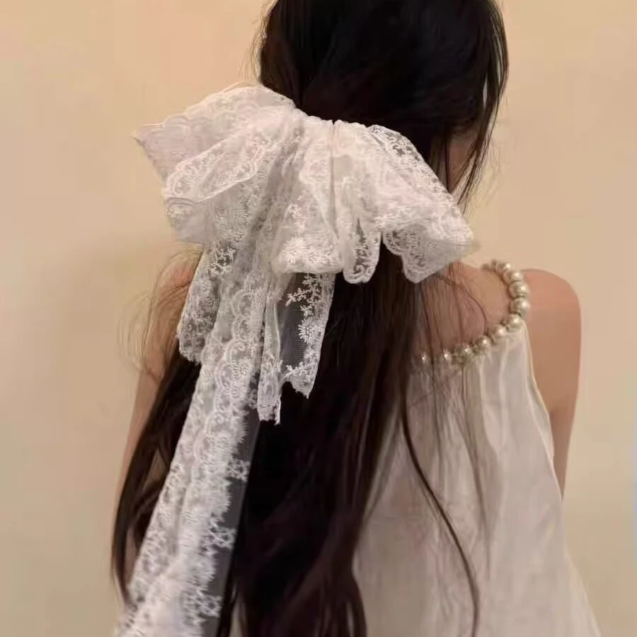 蕾丝仙蝴蝶结飘带发夹女后脑勺优雅气质头饰发卡发饰