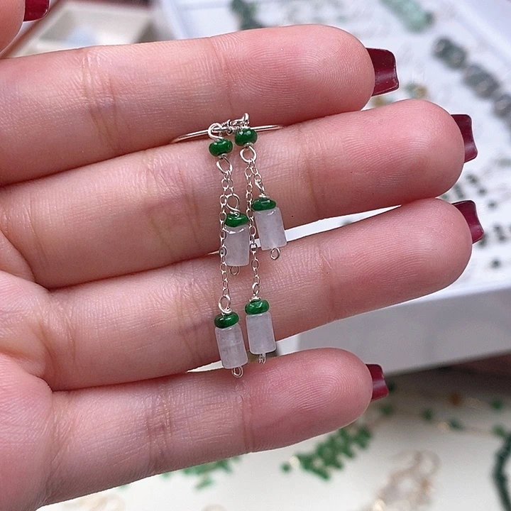 ****️翡翠银S925镶嵌耳饰