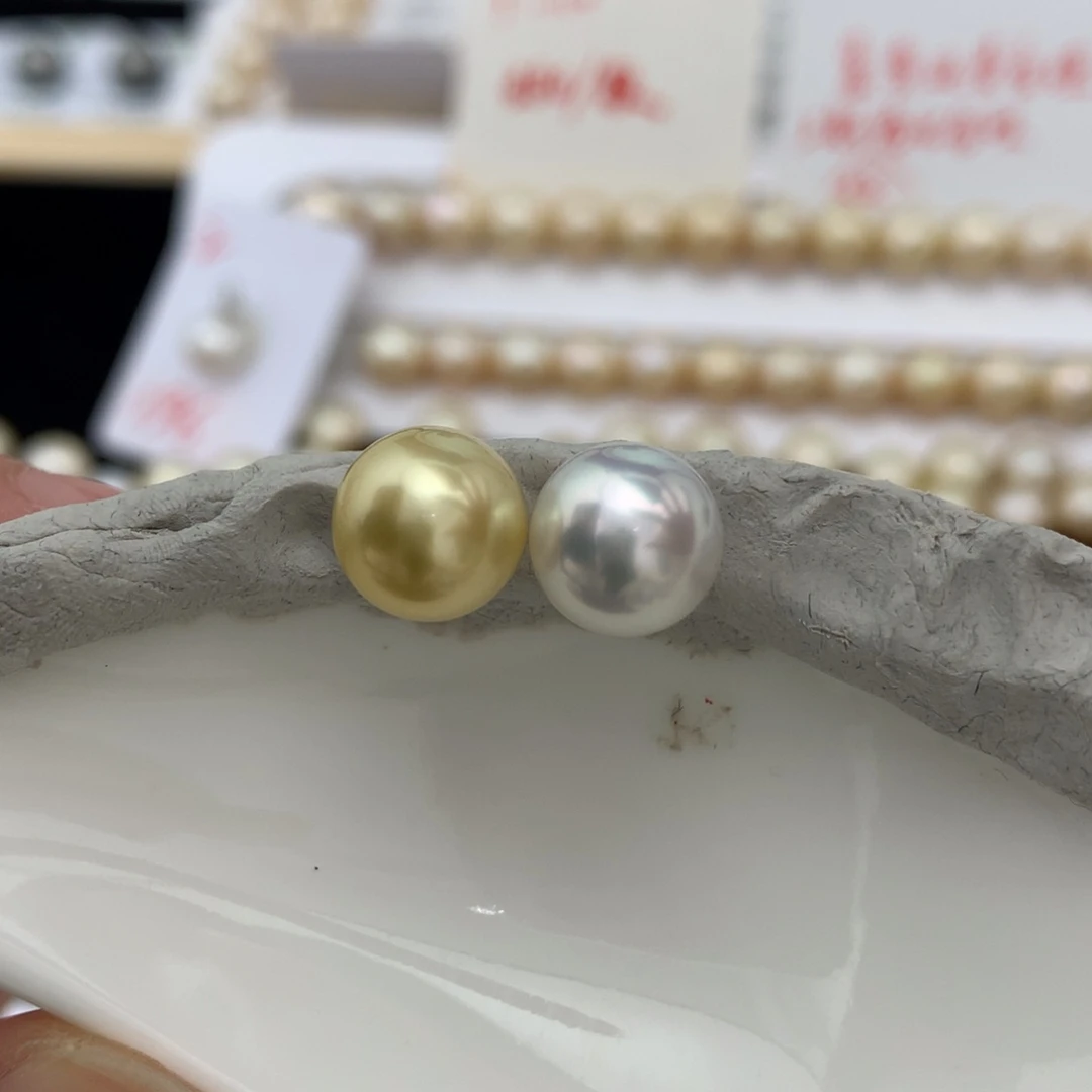 未镶嵌戒圈海水珍珠9.7mm白金双珠戒指