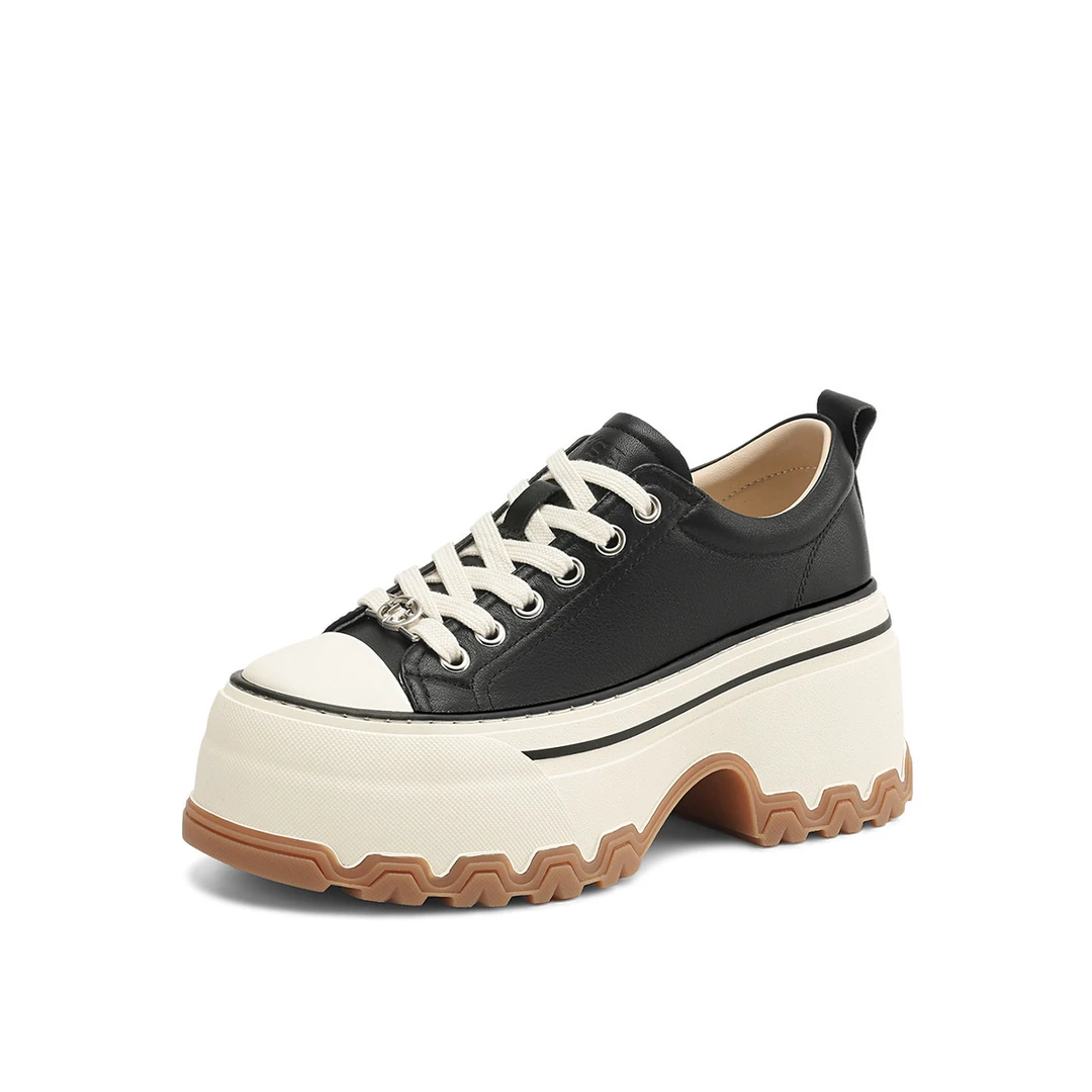 【阿楠anan】女鞋皮鞋女低帮交叉绑带纯色秋季厚底松糕鞋拼色515541