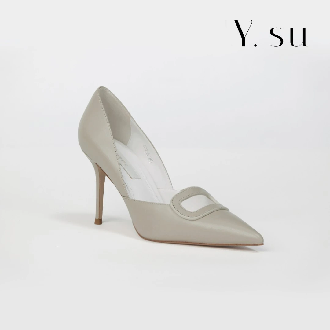 【YSU】细跟尖头气质浅口轻奢简约卡其灰百搭高跟鞋S1240K