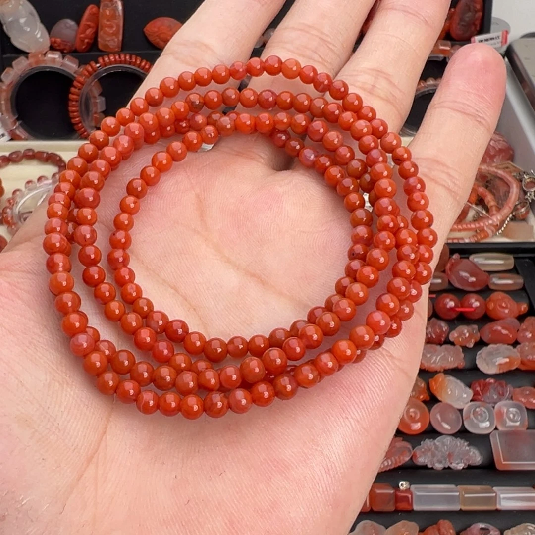 郭***顺南红玛瑙未镶嵌颈饰柿子红多圈4mm