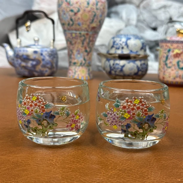 ZH2853-海棠玻璃杯一对