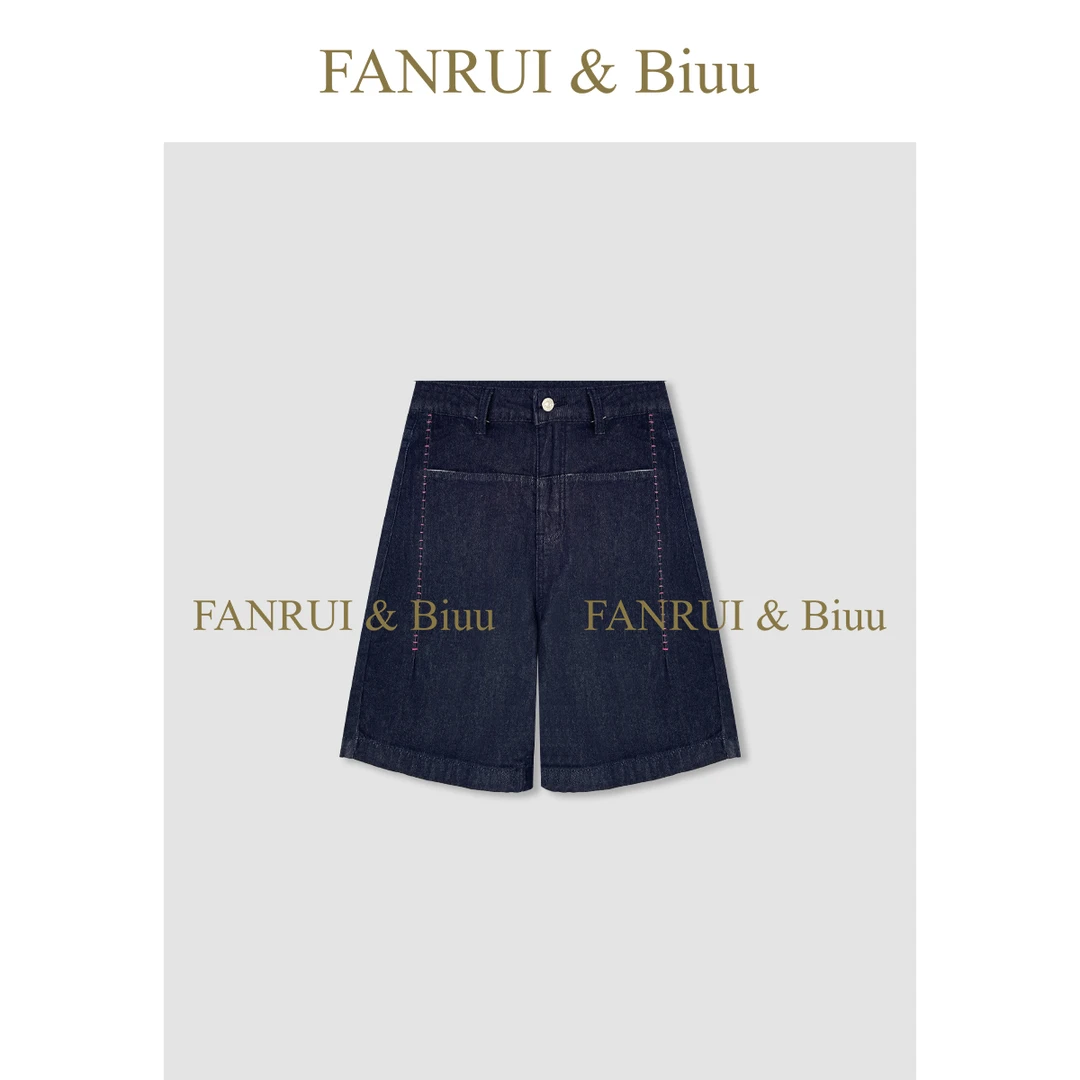 FANRUI/泛芮「邂逅」潮流复古设计感显瘦五分水洗牛仔短裤女B16644