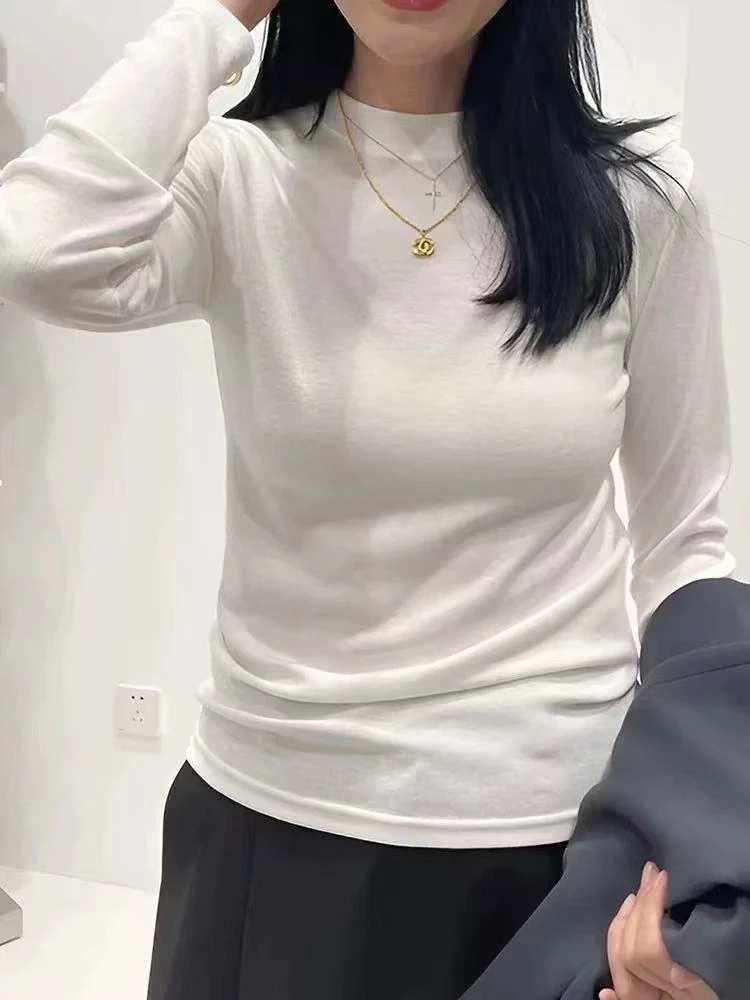 【晴姐】M1047小立领水溶打底衫女长袖修身显瘦内搭小衫