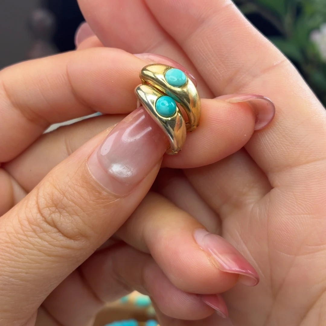 绿松石银S925镀金镶嵌耳饰