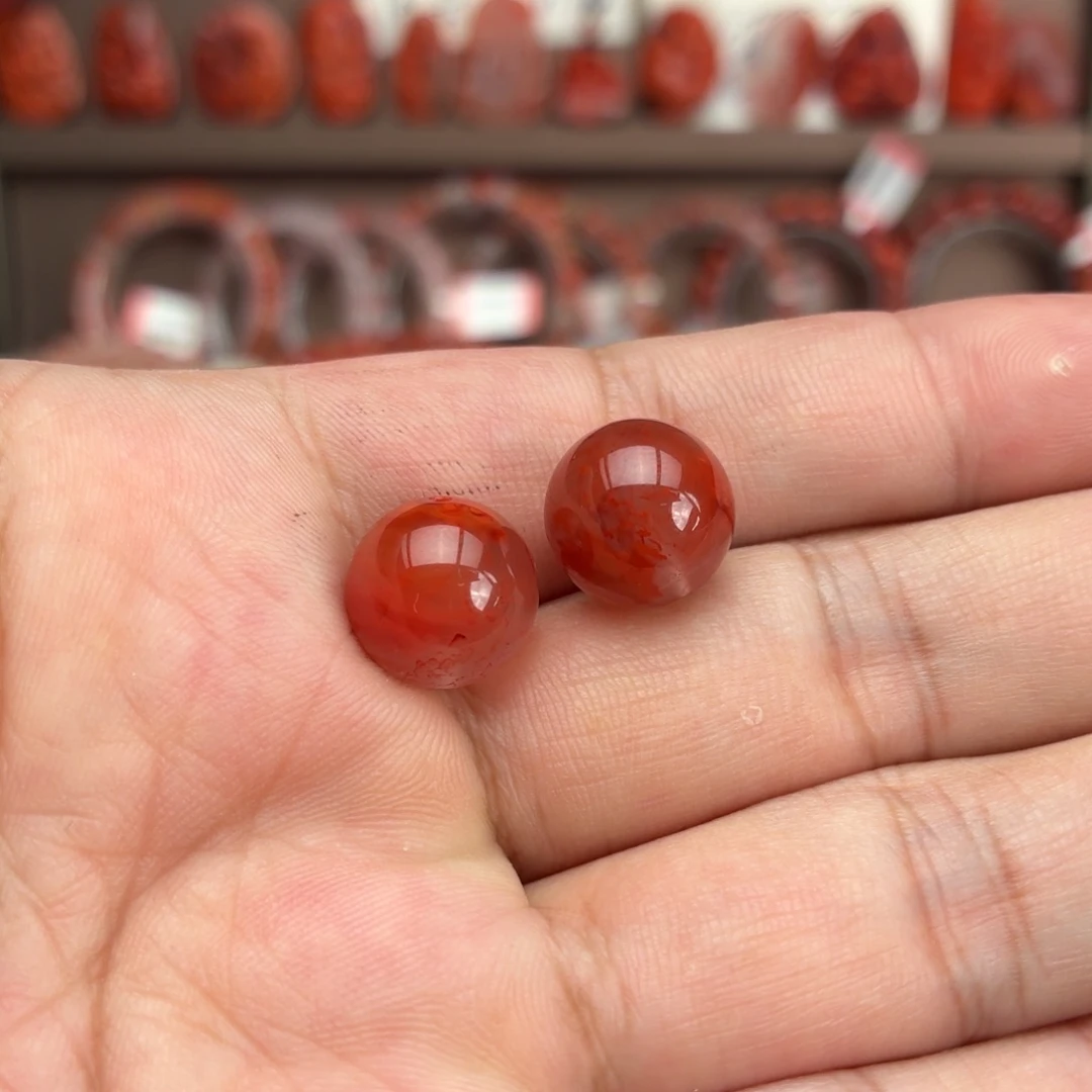 释***怀南红玛瑙未镶嵌颈饰两颗12+