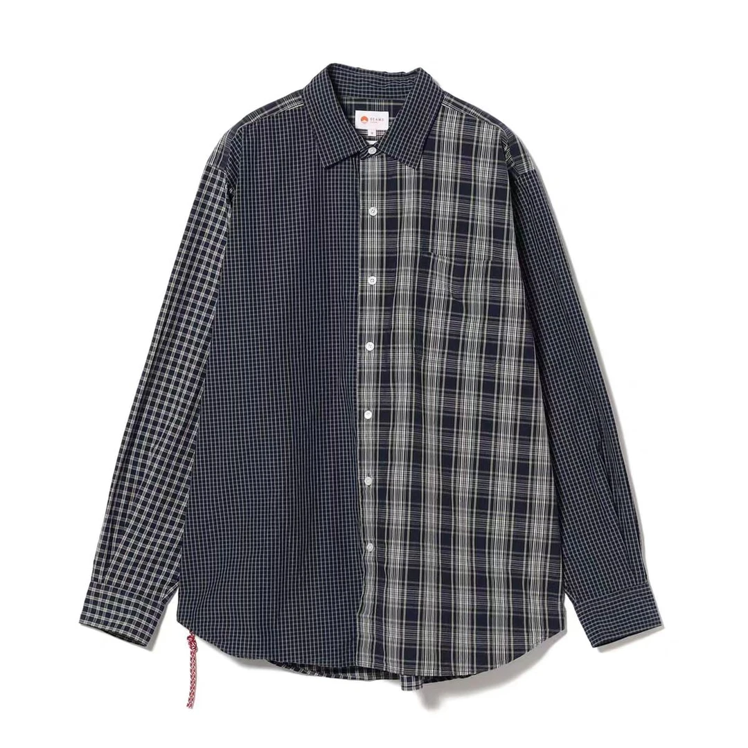 【樱屿】B家日产红绳拼接格纹长袖时尚休闲百搭宽松复古潮流衬衫