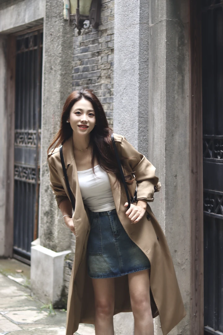 【潘潘定制】2025春季新款卡其色韩版H型双排扣风衣外套女22273