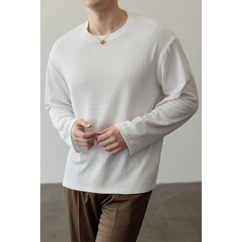 ECLONIAFON/埃卢涅芬男士长袖T恤宽松休闲打底衫春秋季男装肌理