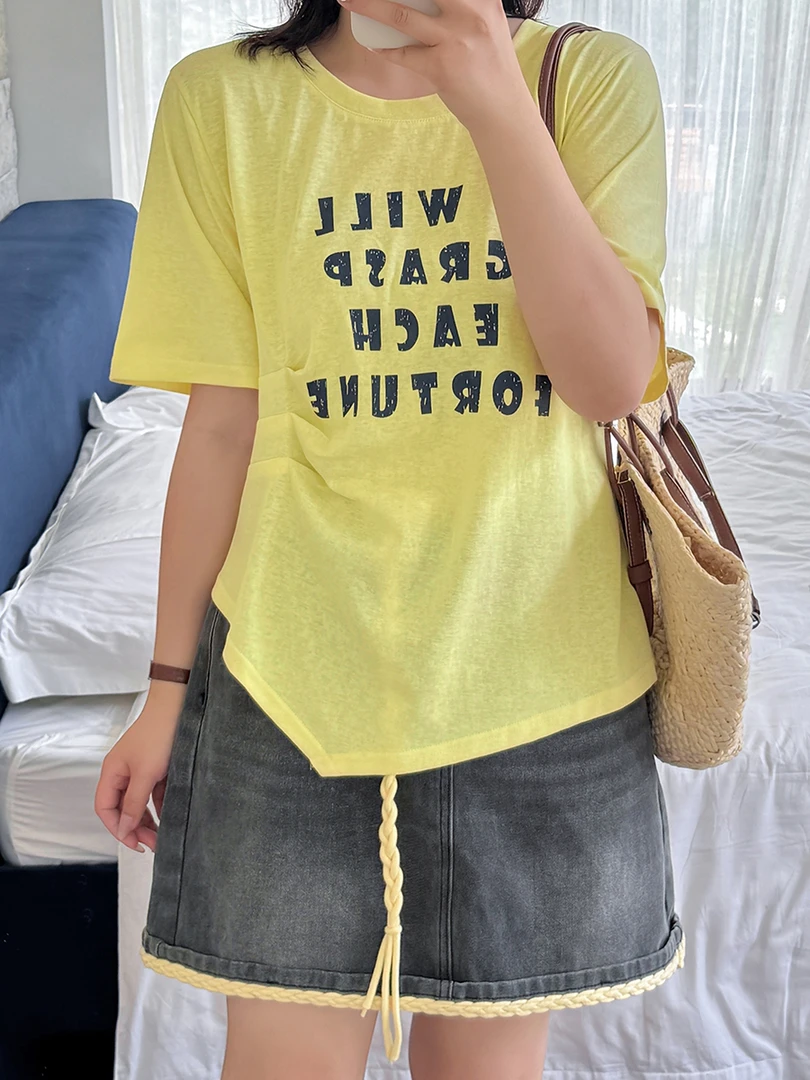 【橙香奶酪】夏季新款大码女装200斤设计感字母圆领T恤-W-215