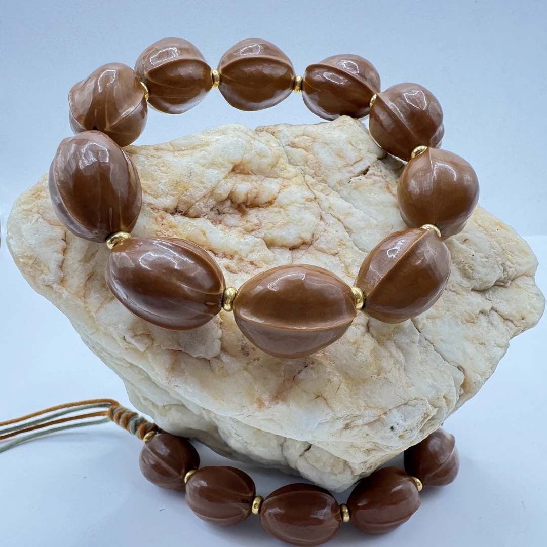 【一品清风橄榄核手串】原图6号 老料水晶核人工打磨鲨鱼背