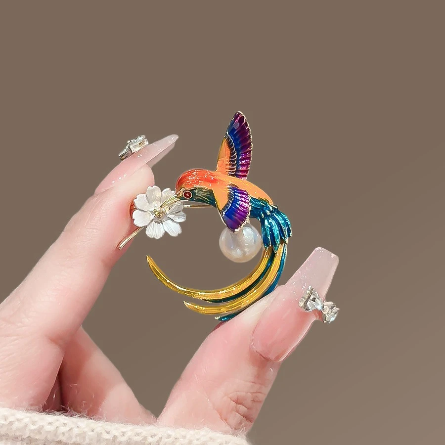 合金胸针 新款国风蜂鸟胸针高档女小众设计高级感别针毛衣西装胸