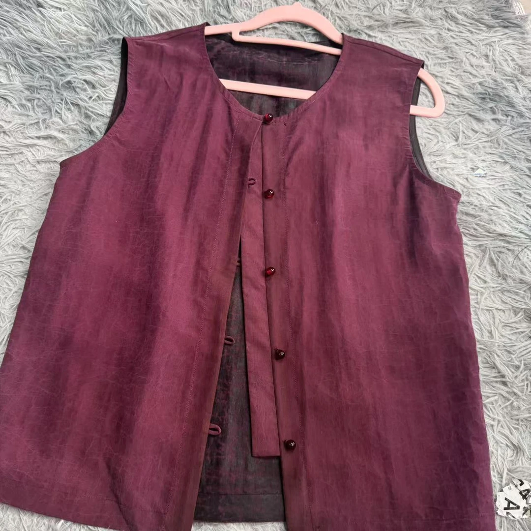 100桑蚕丝！葡萄紫稀有龟纹马甲