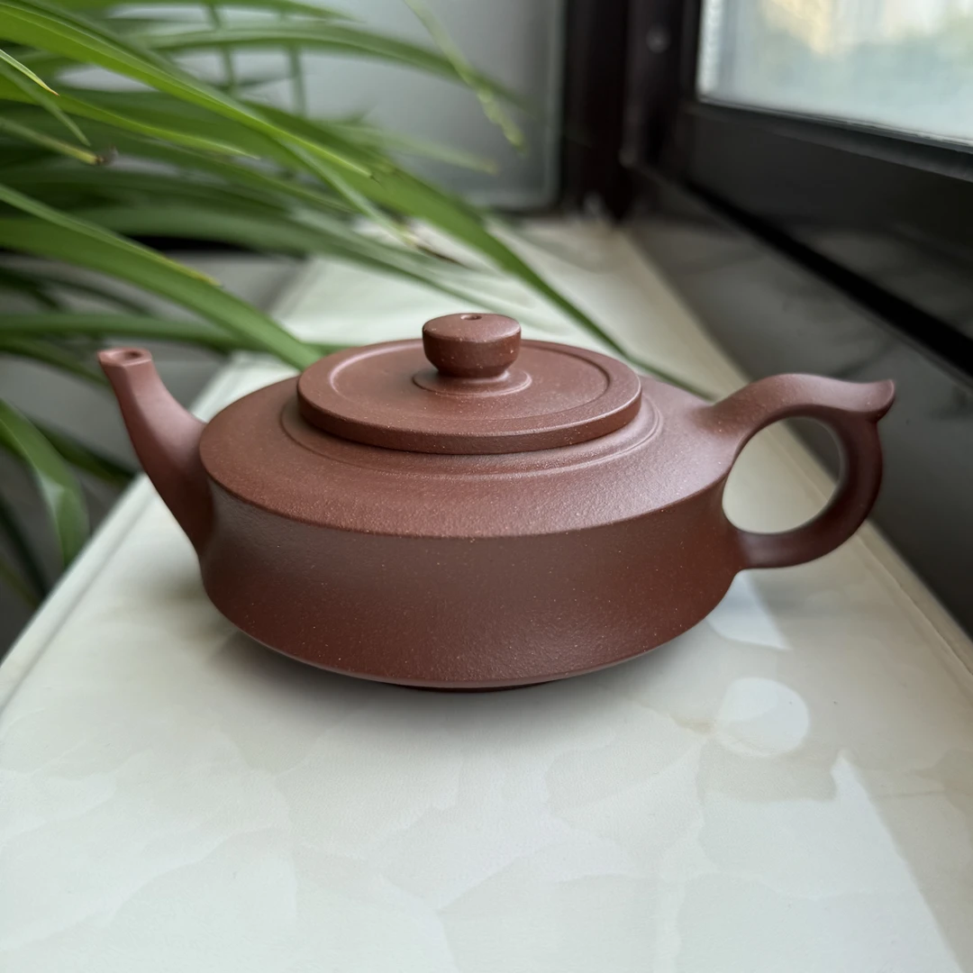 宜兴本山原矿紫砂，零添加本山紫泥周盘壶220cc，精工半手制作，