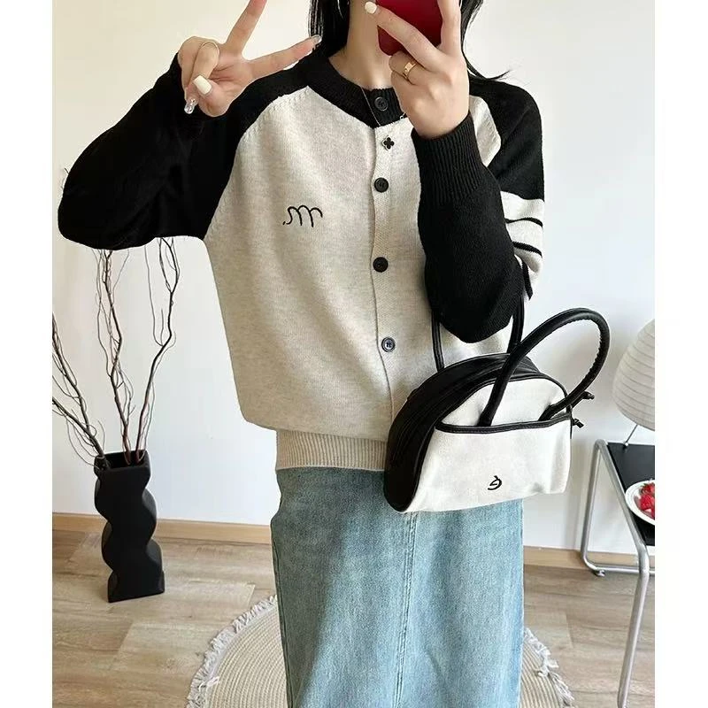 D615春季新款女装女士拼色针织毛衣开衫外套女高级感上衣洋气