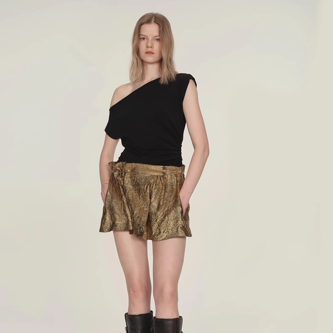 ICE DUST 斜肩褶皱T恤25年秋25LSTS10AA——680