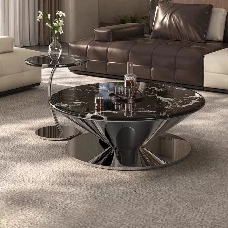 大理石飞碟悬浮茶几意式轻奢高级镜面家用简约设计师天然茶几组合