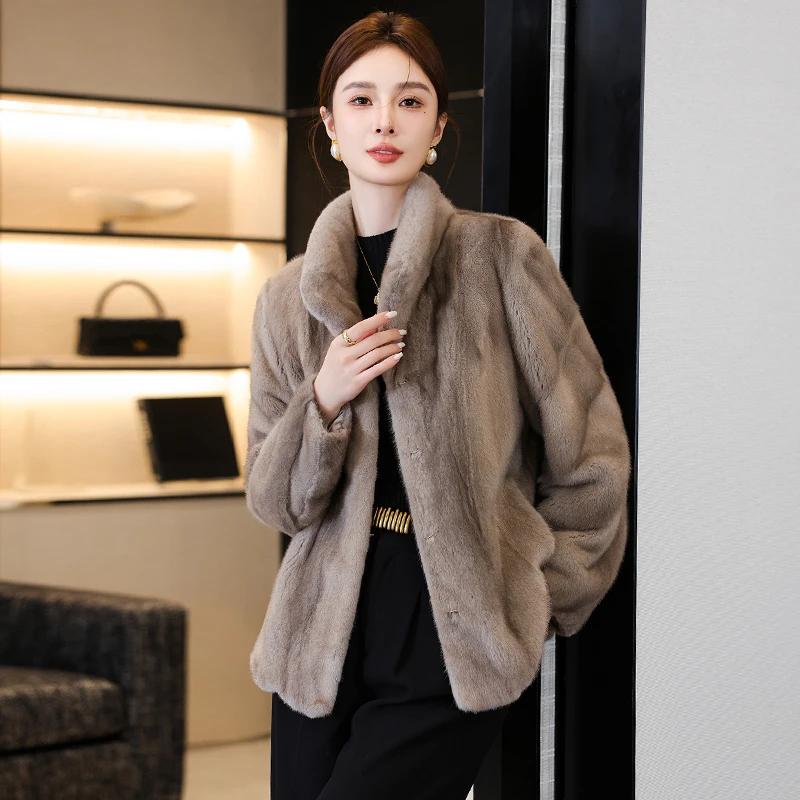 2025新款水貂皮大衣女水貂皮草外套整貂短款年轻高端贵气时尚大气