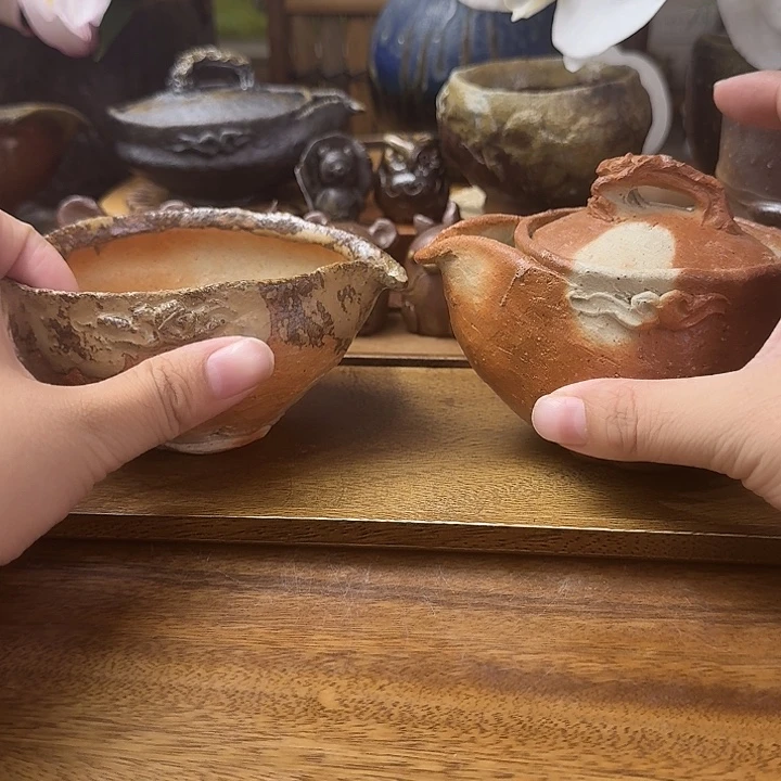 山***夫森丁斋备前烧赤色宝瓶套组福利一口价