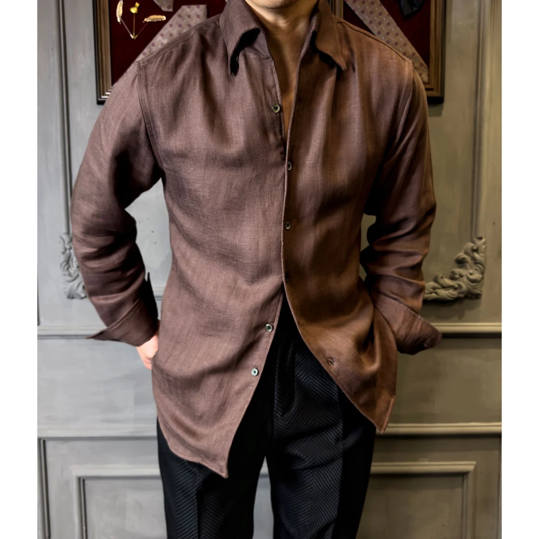 花伦 - 上新 美式复古简约 夏季 亚麻透气凉感 长袖衬衣