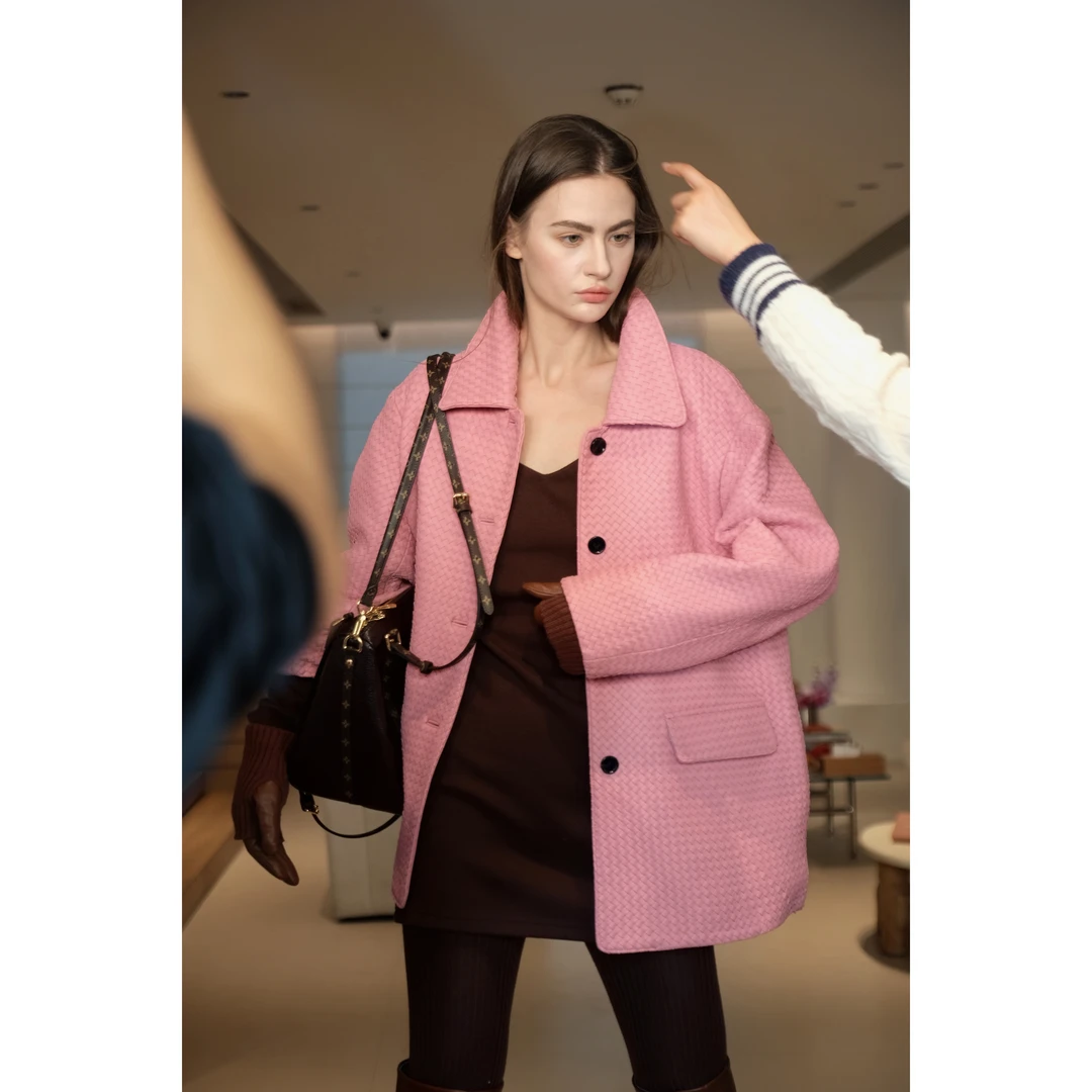 FOREVERCAN“布兰卡”手工编织进口羊皮廓形皮衣外套SC57248