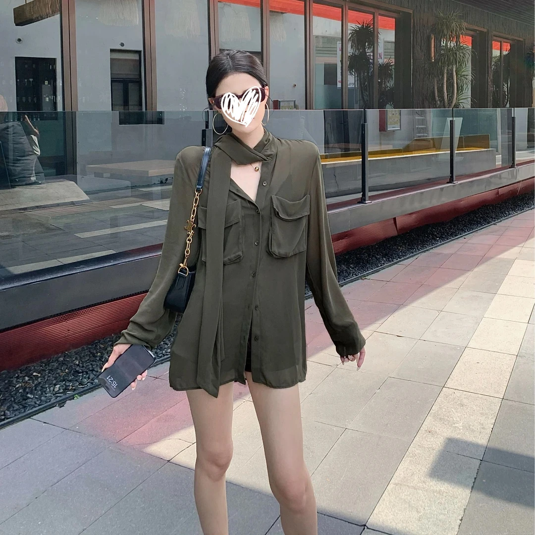 夏季气质复古圆领法式薄时尚职场休闲风衬衫3152