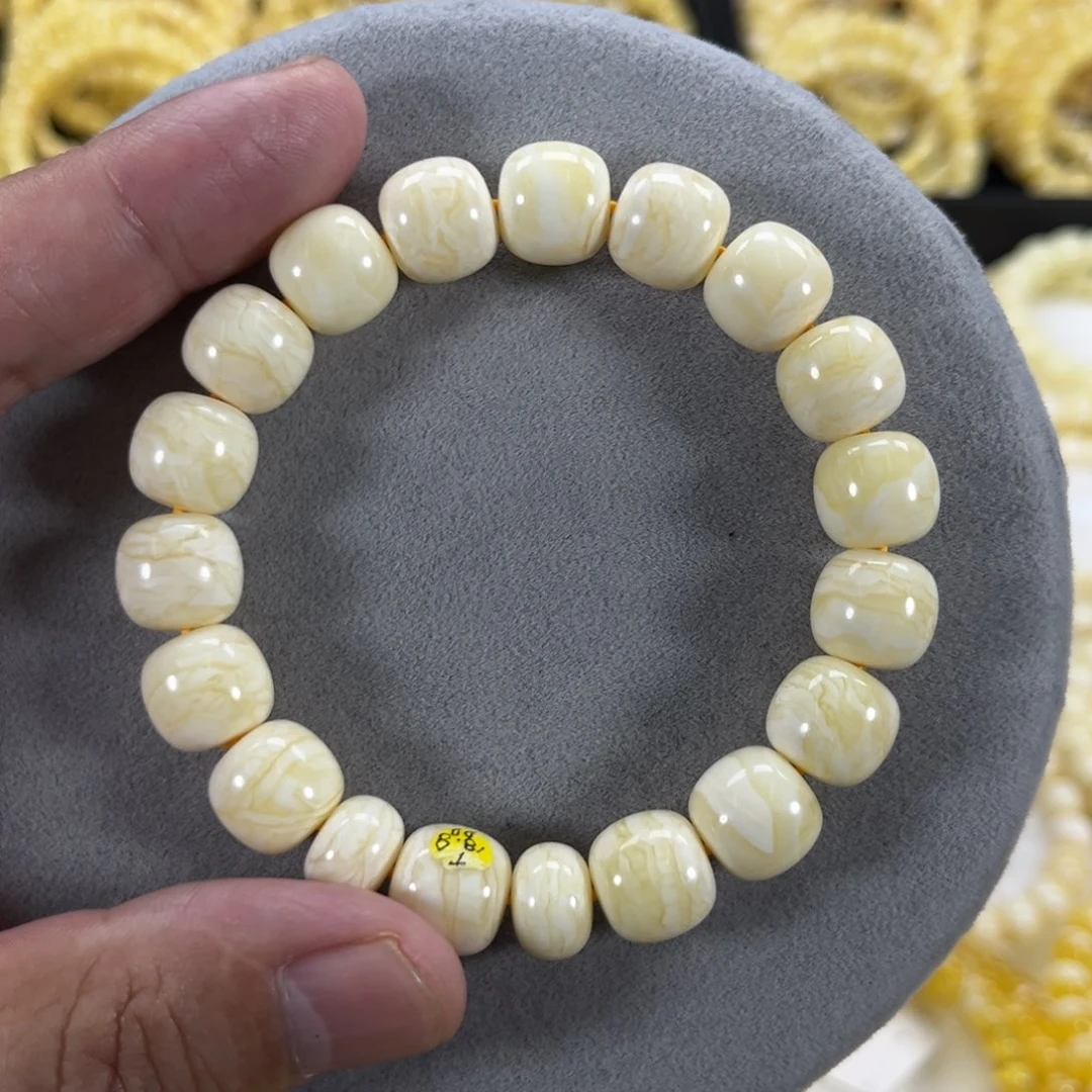 蜜蜡手串未镶嵌纯天然俄俄料同料瓷白金纹虎皮