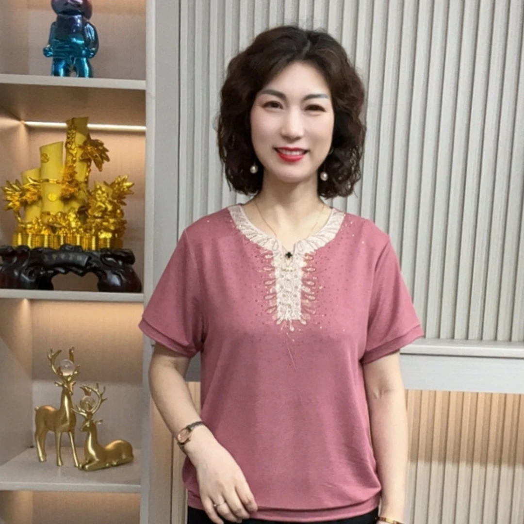 妈妈装流行欧若拉时尚潮牌女装宽松夏装女士独特漂亮小衫休闲短袖