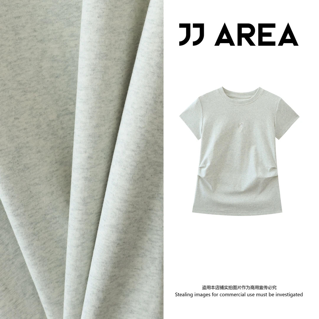 【JJ AREA】娇娇“松弛漫画腰”25新款设计感褶皱显瘦正肩短袖T恤上衣
