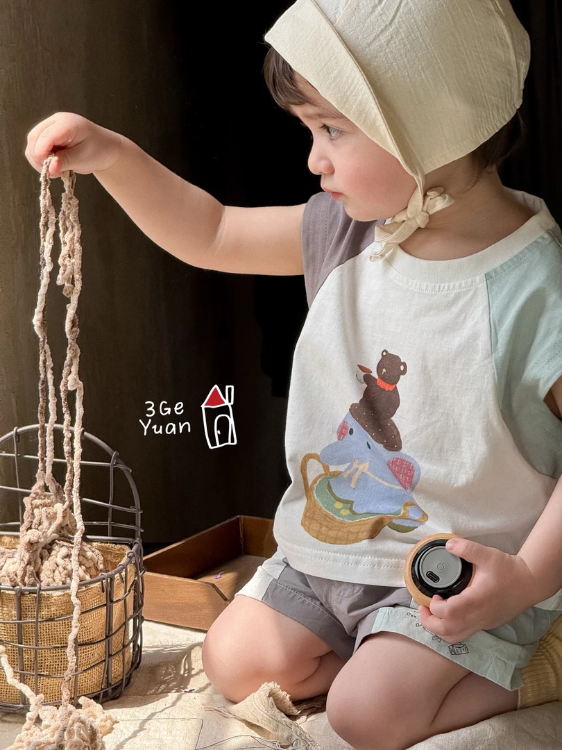 三个院婴童短裤背心套装夏季薄款印花休闲卡通合集