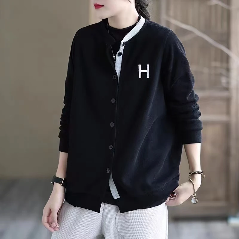 15077新款春秋休闲减龄宽松针织开衫毛衣外套