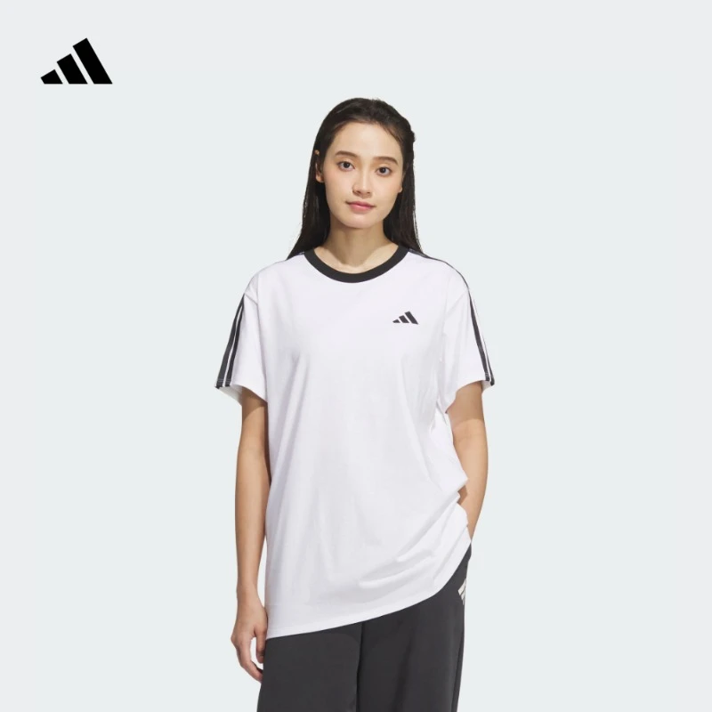 阿迪达斯官方 休闲宽松纯棉上衣圆领短袖T恤女新款 adidas JY7613