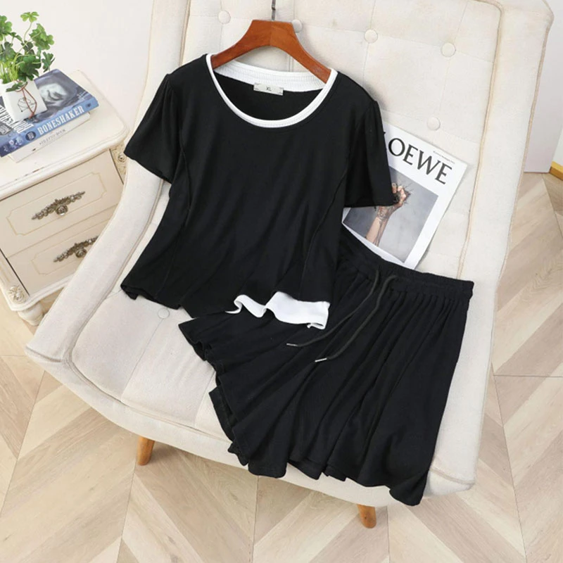 2025年夏季新款时尚套装女宽松可外穿薄款休闲百搭短袖T恤短裤