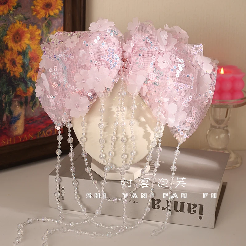 绿野仙踪弹簧夹流苏花朵顶夹气质蝴蝶结头饰亮片百搭后脑勺一字夹