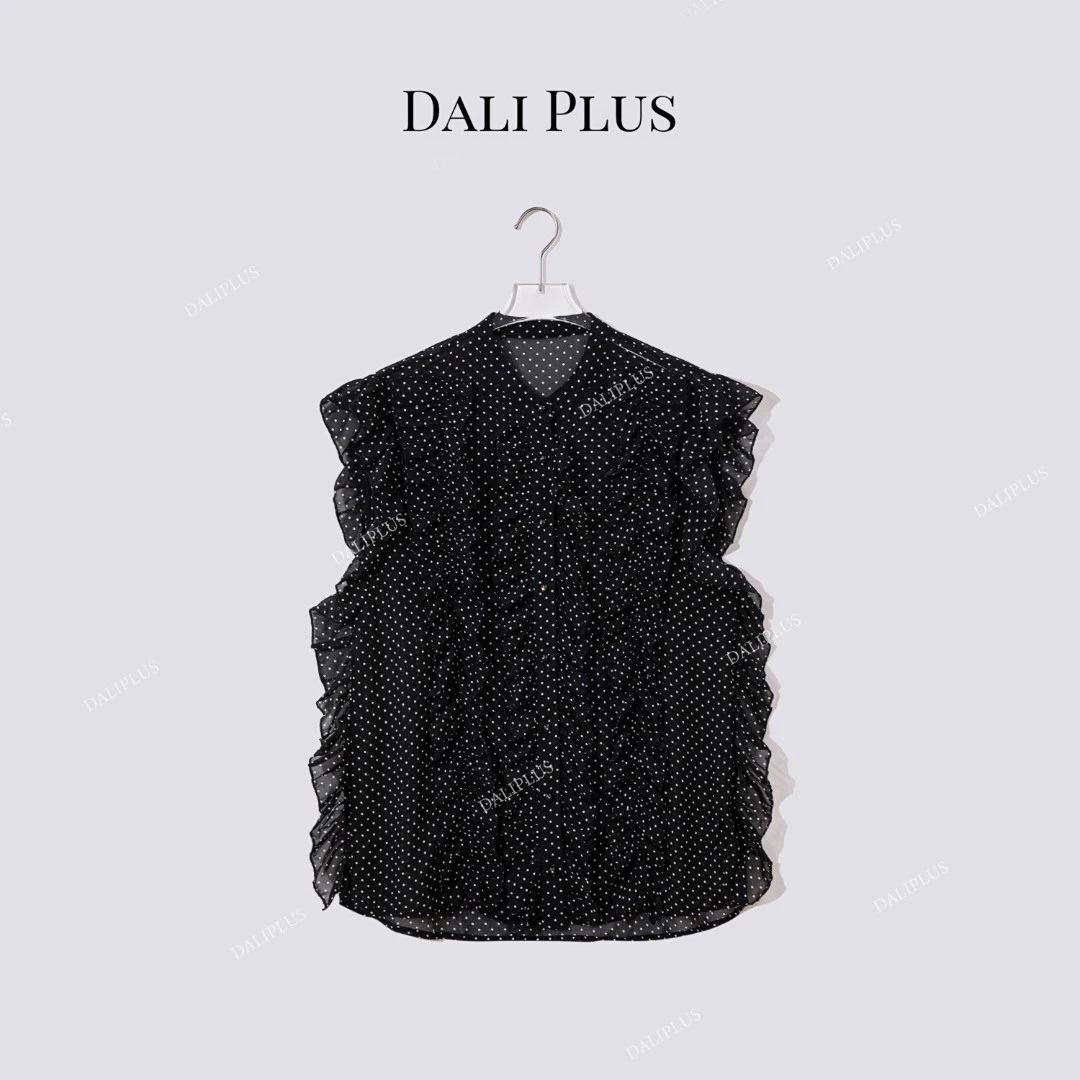 DALI PLUS“黑波点衬衫”木耳边飞飞袖衬衫-D5MM2358
