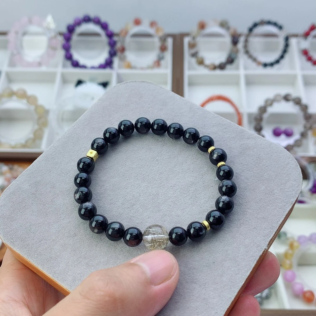 水晶手链银S925镶嵌金运石手串