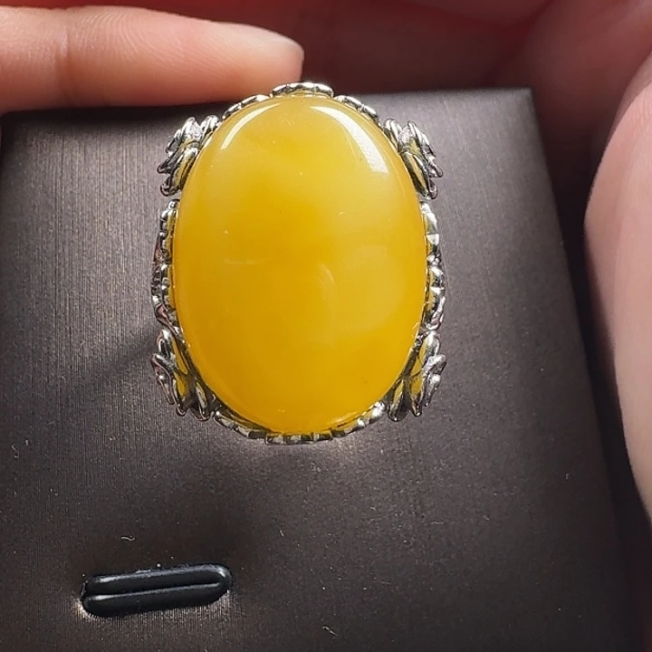 蜜蜡银S925镶嵌戒指戒指