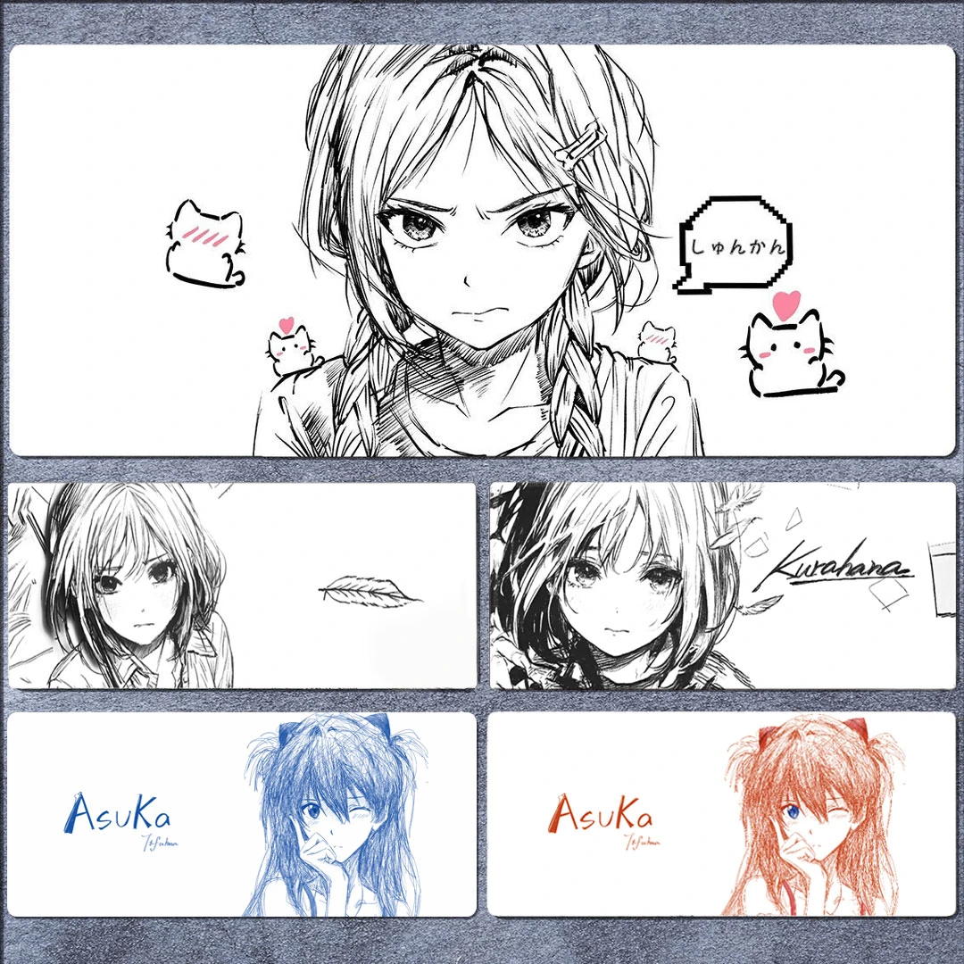 Kuroha欲语黑白线条高级感超大号加厚鼠标垫电竞游戏电脑桌垫FPS