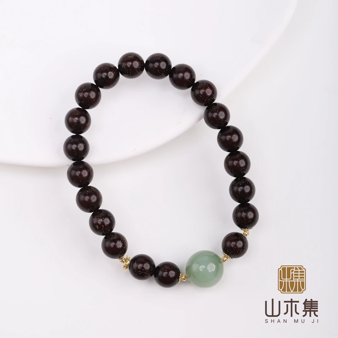 【18K金】小叶紫檀爆星0.8粉青碧玉（繁星映荷）单圈手串【山木集】￥